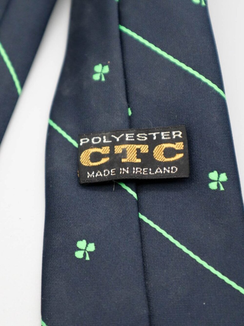 Vtg Shamrock Print Men's Neck Tie Navy Blue Green CTC Ireland St. Patrick's Day - Picture 4 of 4